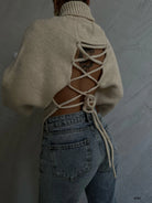 Tie Back Beige Sweater