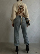 Tie Back Beige Sweater