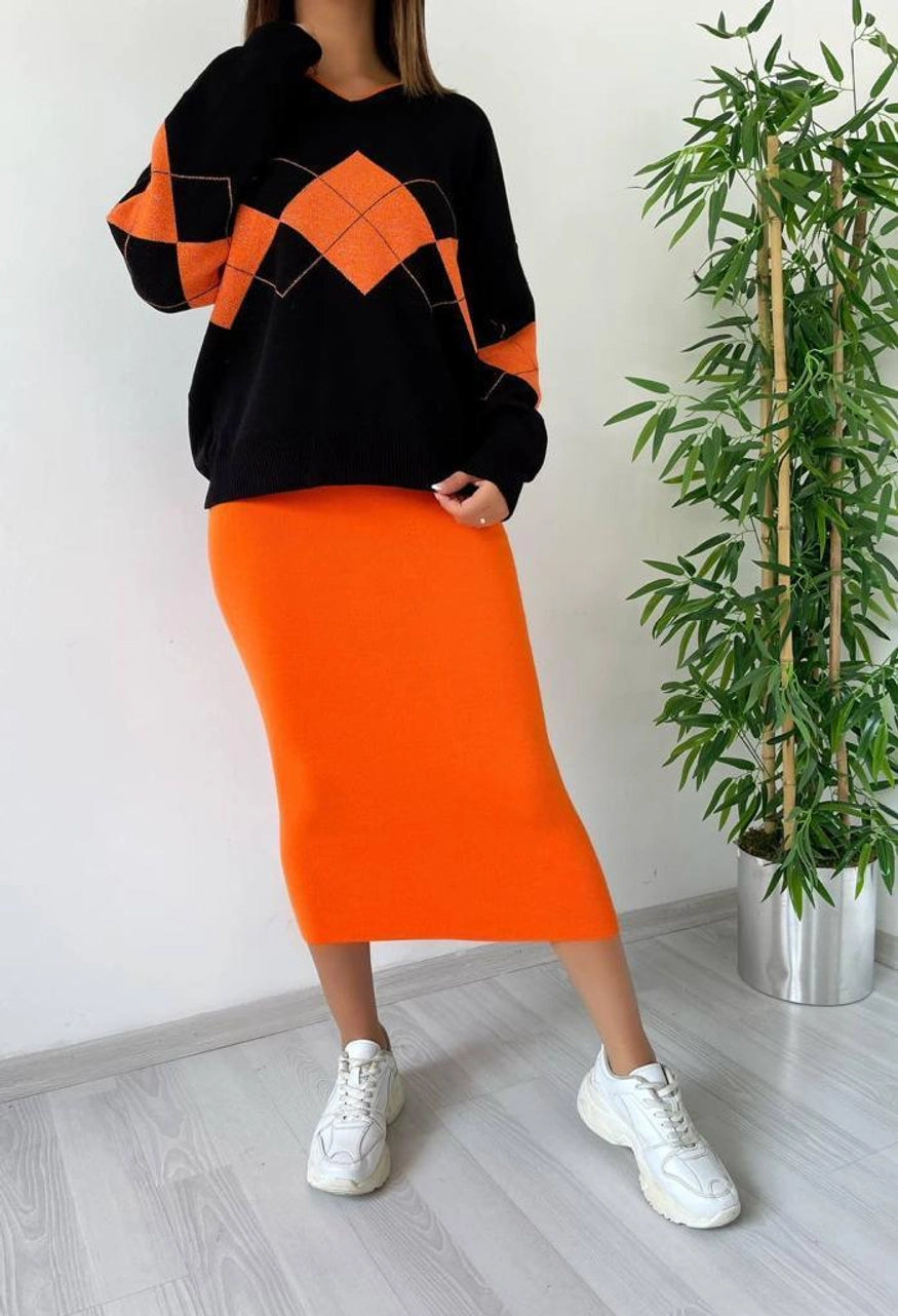 Black and Orange Skirt Suit